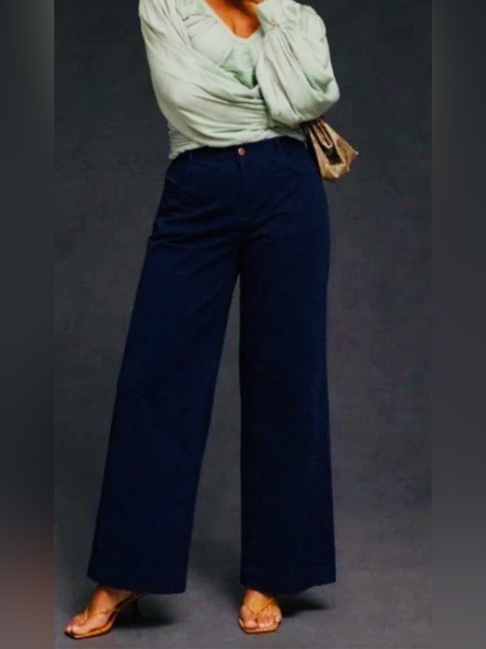 Pilcro & The Letterpress Anthropologie Wide Leg High Rise Corduroy Pants Navy 26